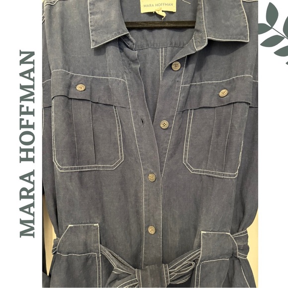 Mara Hoffman Navy Juno Midi Dress Button Front Tie Waist Size 2X - Picture 8 of 12